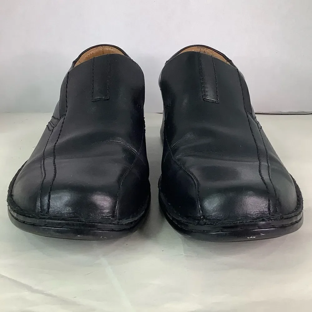 CLARKS COLLECTION Cushion Ortholite Black Leather Oxford Slip On Shoes Sz 11